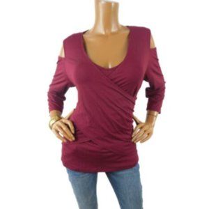 CATHERINES CURVY Top 14/16 Ox/XL NWT $59 Burgundy Cold Shoulder Stretch Wrap